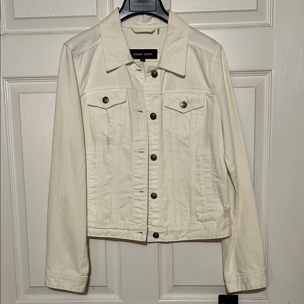 Black Rivet Cream Denim Jacket with Button-Front